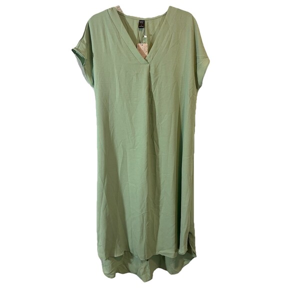 Emery Rose Mint Green High Low Lightweight Pullover S/S V-Neck Minimalist Sz L - Picture 1 of 4